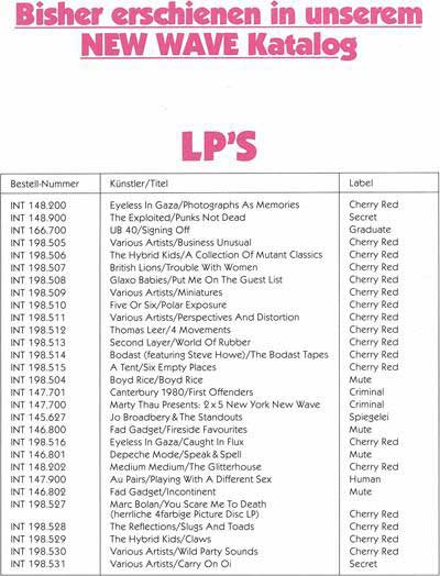 Ausschnitt Katalog LPs Ausschnitt Katalog LPs